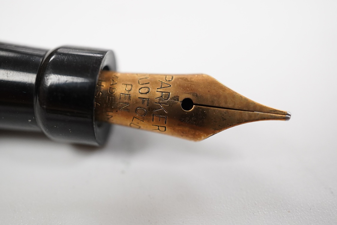 A Parker Lucky Curve Junionette in Mandarin yellow - mint pen but without barrel imprint which possibly left factory without one